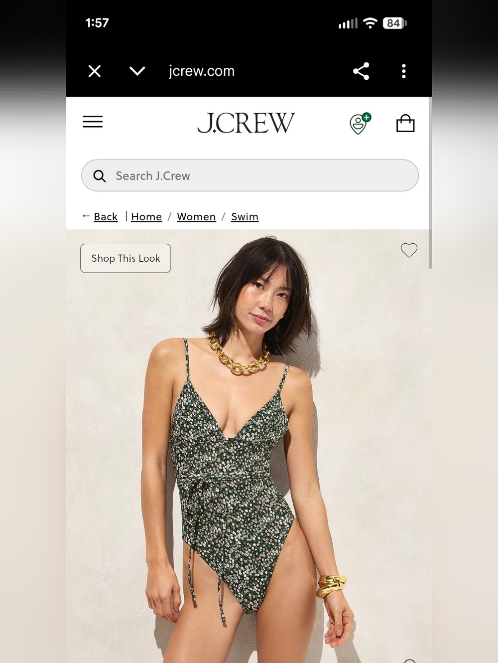 J. Crew Green Floral V-Neck One-Piece Swimsuit